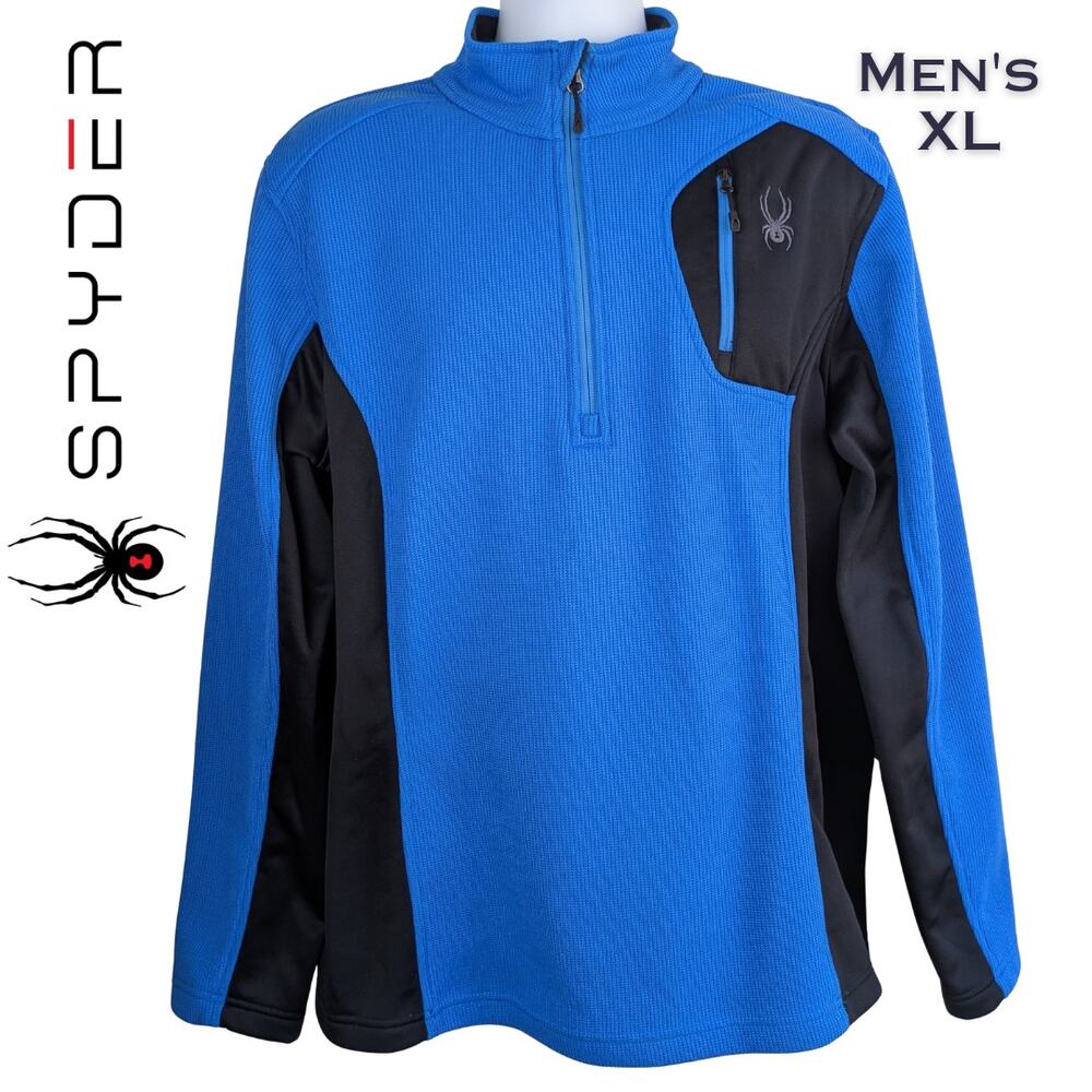 Spyder Bandit Stryke Jacket XL Blue Black Half Zip Fleece Midlayer Ski Outerwear